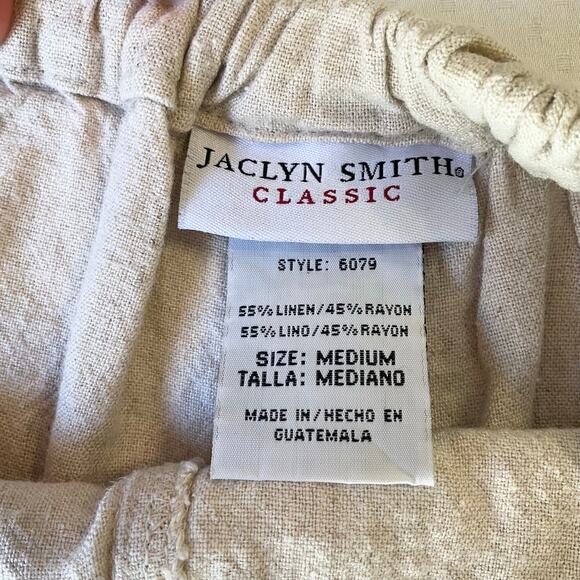 Jaclyn Smith Classic Women Linen Capri Pants size M Natural Beige Elastic Waist - Picture 7 of 9